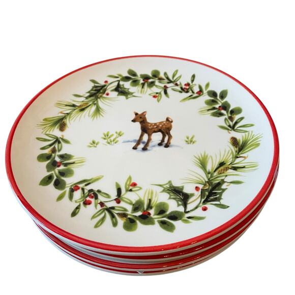 Ceramica Cuore Christmas Ceramic Appetizer Plates 8in Made in Italy Set of 4 New - Picture 5 of 15